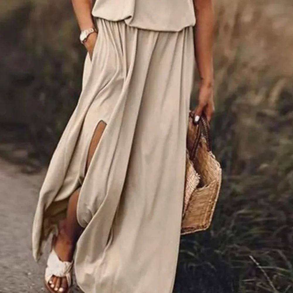 XL LEFT!!!  Summer Tank Maxi Dress Pocket Side Slit Boutique Casual - Picture 6 of 16